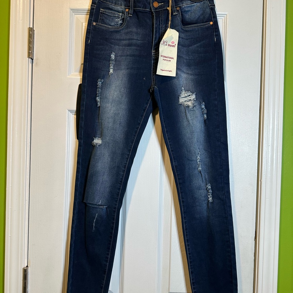 YMI Women's Dark Blue Distressed Skinny Jeans